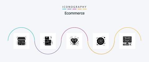 Ecommerce Glyph 5 Icon Pack Including pc. product. ecommerce. favorite. badge vector