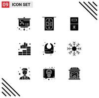 Set of 9 Modern UI Icons Symbols Signs for flake infant refrigerator bib graph Editable Vector Design Elements