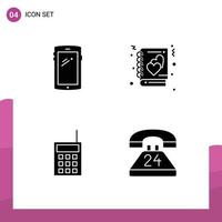 Editable Vector Line Pack of Simple Solid Glyphs of phone devices android love radio Editable Vector Design Elements