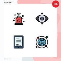 Set of 4 Modern UI Icons Symbols Signs for home network cell eye mobile globe Editable Vector Design Elements