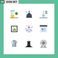 Mobile Interface Flat Color Set of 9 Pictograms of startup rocket medical picture interior Editable Vector Design Elements