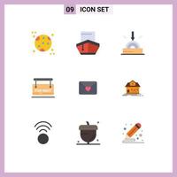 Pictogram Set of 9 Simple Flat Colors of love real estate business for rent board Editable Vector Design Elements