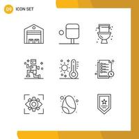 Universal Icon Symbols Group of 9 Modern Outlines of thermometer hot plumber celsius jogging Editable Vector Design Elements