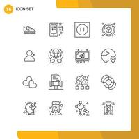 Pack of 16 Modern Outlines Signs and Symbols for Web Print Media such as discover people cube mobile box modern Editable Vector Design Elements