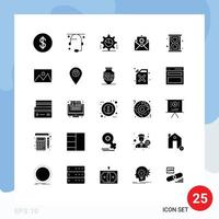 Solid Glyph Pack of 25 Universal Symbols of loading mail gear islam donation Editable Vector Design Elements