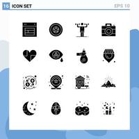 Set of 16 Modern UI Icons Symbols Signs for technology computer medal camera physical Editable Vector Design Elements