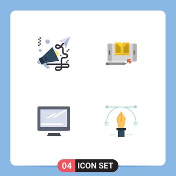 Set of 4 Modern UI Icons Symbols Signs for business computer speaker smartphone device Editable Vector Design Elements