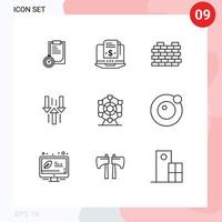 Set of 9 Vector Outlines on Grid for ferris upload construction up arrow Editable Vector Design Elements