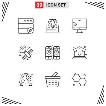 Group of 9 Outlines Signs and Symbols for mobile phone call forwarding monnitor science artificial Editable Vector Design Elements