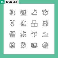 16 Universal Outlines Set for Web and Mobile Applications award education pump clock park Editable Vector Design Elements