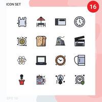 Pack of 16 Modern Flat Color Filled Lines Signs and Symbols for Web Print Media such as flow time design home appliances clock Editable Creative Vector Design Elements