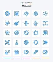 Mecánica creativa 25 paquete de iconos azules como la presión. tuerca. tachonado interno. cursor vector