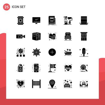 25 glifos sólidos universales establecidos para aplicaciones web y móviles cepillo rodillo pc pintura pincel portátil elementos de diseño vectorial editables vector