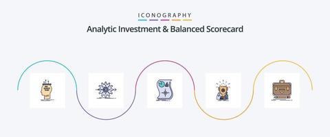 la inversión analítica y la línea de cuadro de mando integral llenaron el paquete de iconos planos 5 que incluye el premio. sensible. entorno. respuesta. amar vector