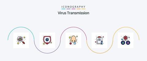 la línea de transmisión de virus llenó el paquete de iconos planos 5, incluido el hombre. informe. frío. médico. portapapeles vector