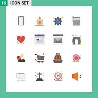 Pictogram Set of 16 Simple Flat Colors of bio web configuration video marketing Editable Pack of Creative Vector Design Elements