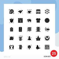 Group of 25 Solid Glyphs Signs and Symbols for acorn hierarchy tea connection life Editable Vector Design Elements