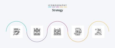 paquete de iconos de la línea de estrategia 5 que incluye dólar. lucro. dinero. ordenador portátil. gráfico vector