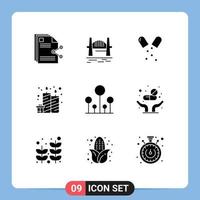 User Interface Pack of 9 Basic Solid Glyphs of party candle harbour birthday healthcare Editable Vector Design Elements