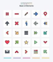 Creative Basic Ui Elements 25 Line FIlled icon pack  Such As location. right. pencil. arrows. arrow vector