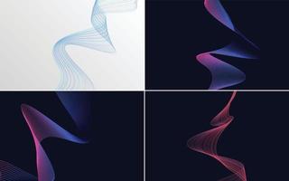 Set of 4 geometric wave pattern background Abstract waving line vector