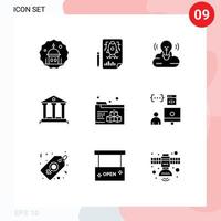 Modern Set of 9 Solid Glyphs Pictograph of printing savings file deposit creative campaign Editable Vector Design Elements