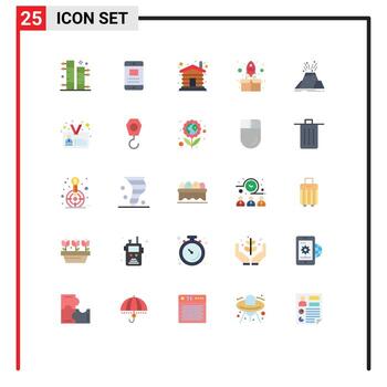 25 User Interface Flat Color Pack of modern Signs and Symbols of eruption package house up rocket Editable Vector Design Elements