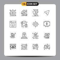 Mobile Interface Outline Set of 16 Pictograms of web mouse air pin wind Editable Vector Design Elements