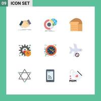 Group of 9 Flat Colors Signs and Symbols for time manager globe executive loaf Editable Vector Design Elements
