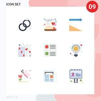 Mobile Interface Flat Color Set of 9 Pictograms of idea list descending play fun Editable Vector Design Elements