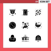 Universal Icon Symbols Group of 9 Modern Solid Glyphs of business startup basic pray ban support Editable Vector Design Elements