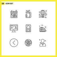 Group of 9 Modern Outlines Set for computer finance stick tax regulation travel Editable Vector Design Elements