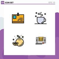 Modern Set of 4 Filledline Flat Colors Pictograph of card fruit pass cup application Editable Vector Design Elements