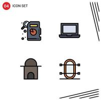 conjunto de 4 iconos de interfaz de usuario modernos símbolos signos para estadísticas descriptivas equipo portátil edificio histórico elementos de diseño vectorial editables físicos vector