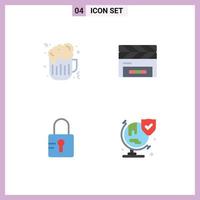 Set of 4 Vector Flat Icons on Grid for beer school clapboard film flap insurance Editable Vector Design Elements