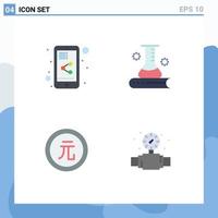 Pack of 4 creative Flat Icons of share coin science and education science knowledge finance Editable Vector Design Elements