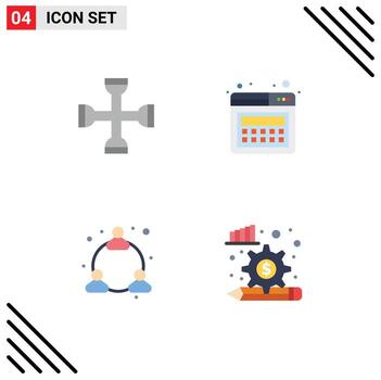 4 User Interface Flat Icon Pack of modern Signs and Symbols of cross user tool page analysis process Editable Vector Design Elements