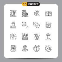 Set of 16 Modern UI Icons Symbols Signs for builder text sound knowledge book Editable Vector Design Elements