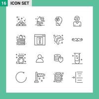 Set of 16 Modern UI Icons Symbols Signs for books supporter human support people Editable Vector Design Elements