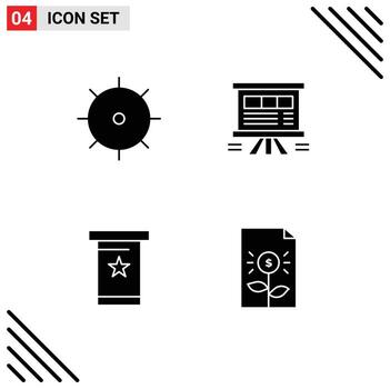 Pack of 4 Modern Solid Glyphs Signs and Symbols for Web Print Media such as control podia analytics chart presentation Editable Vector Design Elements