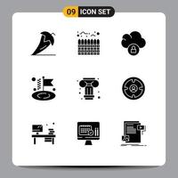 Pack of 9 Modern Solid Glyphs Signs and Symbols for Web Print Media such as greek art boundary goal business Editable Vector Design Elements