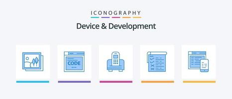 Device And Development Blue 5 Icon Pack Including design. qa. device. report. checklist. Creative Icons Design vector