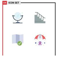 Pack of 4 Modern Flat Icons Signs and Symbols for Web Print Media such as mirror map construction stair insurance Editable Vector Design Elements