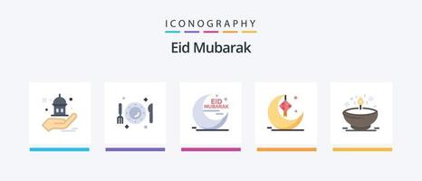 Eid Mubarak Flat 5 Icon Pack Including ribbon. cresent. fork. moon. cresent. Creative Icons Design vector