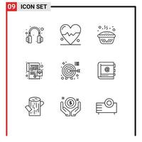 Universal Icon Symbols Group of 9 Modern Outlines of target darts cooking online order order Editable Vector Design Elements