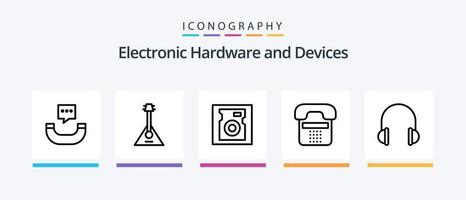 paquete de iconos de la línea 5 de dispositivos que incluye música. balalaica. llamada. audio. omitido. diseño de iconos creativos vector