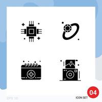 Editable Vector Line Pack of 4 Simple Solid Glyphs of chip calendar electronic jewelry camera Editable Vector Design Elements