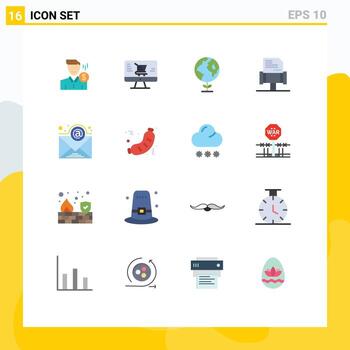 Flat Color Pack of 16 Universal Symbols of newsletter rules online law globe Editable Pack of Creative Vector Design Elements