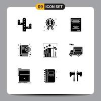 Pack of 9 Modern Solid Glyphs Signs and Symbols for Web Print Media such as transport group book win flag Editable Vector Design Elements