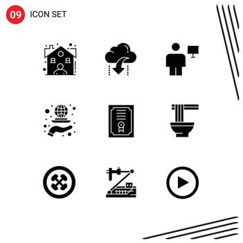 9 Universal Solid Glyphs Set for Web and Mobile Applications marketing grid data globe human Editable Vector Design Elements